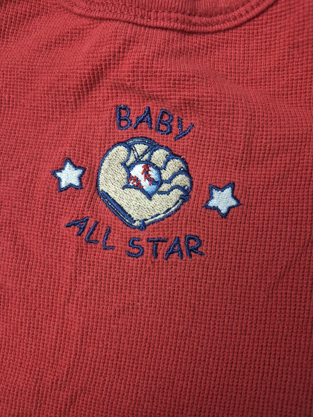Vintage Y2K Lovespun Baby All Star Baseball Waffle Knit Onesie 6-9 Months Red